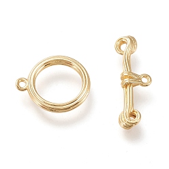 Real 18K Gold Plated Brass Toggle Clasps, Long-Lasting Plated, Ring & Bar, Real 18K Gold Plated, Ring: 17x14x2.3mm, Hole: 1.4mm, Bar: 23.5x7.5x3.5mm, Hole: 1.2mm