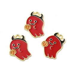 Red Alloy Enamel Pendants, Ghost Charm, Golden, Red, 21x17x1.5mm, Hole: 1.8mm