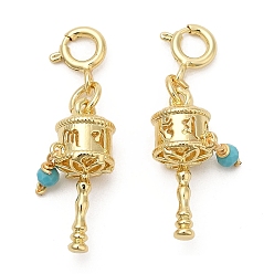 Real 14K Gold Plated Brass Vajra Pendant Decorations, Synthetic Turquoise Ornament with Brass Spring Ring Clasps, Real 14K Gold Plated, 28mm