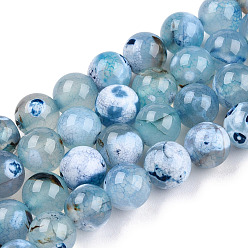 Bleu Dodger Naturelles feu crépitent agate perles brins, teint, ronde, Dodger bleu, 8mm, Trou: 1mm, Environ 46~48 pcs/chapelet, 14.56 pouces ~ 15.15 pouces