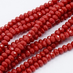 Dark Red Opaque Solid Color Crystal Glass Faceted Rondelle Beads Strands, Dark Red, 3.5x2.5~3mm, Hole: 1mm, about 120pcs/strand, 14 inch