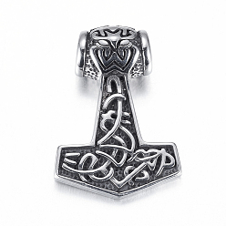 Antique Silver 304 Stainless Steel Pendants, Thor's Hammer, Antique Silver, 48x33x12mm, Hole: 8mm and 9.5x8mm