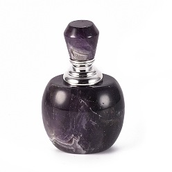 Amatista Frasco de perfume abrible de amatista natural, con tubo de vidrio y hallazgos de latón, 63~65x40.5~41x33~33.5 mm, capacidad: 2 ml (0.07 fl. oz)
