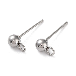 Stainless Steel Color 304 Stainless Steel Stud Earring Findings, with Open Loop, Round, Stainless Steel Color, 16x4mm, Hole: 1.8mm, Pin: 0.7mm
