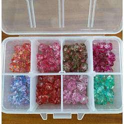 Mixed Color Electroplate Glass Beads, Trumpet Flower, Mixed Color, 8.5x8x5.5mm, Hole: 1mm, 8 colors, 20pcs/color, 160pcs/box