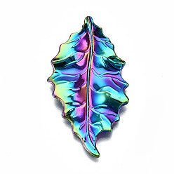 Rainbow Color Подвески из сплава цвета радуги, без кадмия и без свинца, лист, 47x26x3.5 мм, отверстие : 1.8 мм
