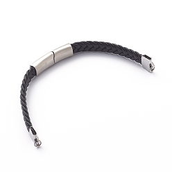 Black Braided Waxed Polyester Cord Bracelet Making, with Magnetic Stainless Steel Clasps, Black, 5-1/2 inch(14cm)