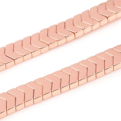 Rose Gold Plated Electroplated Non-magnetic Synthetic Hematite Beads Strands, Arrow, Rose Gold Plated, 5.5x8x3mm, Hole: 1mm, about 114pcs/Strand, 16.14 inch(41cm)