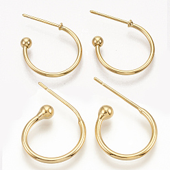 Real 18K Gold Plated Brass Stud Earring Findings, Half Hoop Earrings, Nickel Free, Real 18K Gold Plated, 21x15x3mm, Pin: 0.8mm
