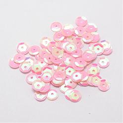 Pink Plastic Paillette Beads, Semi-cupped Sequins Beads, Center Hole, Pink, 12x0.5mm, Hole: 1mm