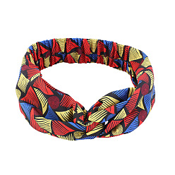 Red Boho Printed Polyester and Spandex Headbands, Twist Knot Elastic Wrap Hair Accessories for Girls Women, Red, 240x10mm