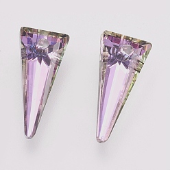 Violet K9 Glass Rhinestone Pendants, Imitation Austrian Crystal, Faceted, Triangle, Violet, 18x8x4mm, Hole: 1.6mm