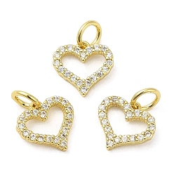 Real 18K Gold Plated Brass Pave Cubic Zirconia  Pendants, with Jump Ring, Long-Lasting Plated, Lead Free & Cadmium Free, Heart, Real 18K Gold Plated, 10x10x1.5mm, Hole: 3.5mm
