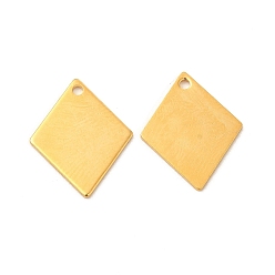 Real 24K Gold Plated 201 Stainless Steel Pendants, Rhombus Charm, Real 24K Gold Plated, 16x13x0.5mm, Hole: 1.2mm