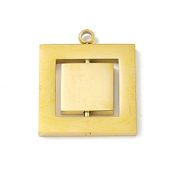 Oro 304 colgantes giratorios de acero inoxidable, encanto cuadrado, dorado, 25.5x21.5x2 mm, agujero: 2.5 mm