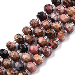 Rhodonite Natural Rhodonite Beads Strands, with Seed Beads, Faceted, Rondelle, 8x6mm, Hole: 1mm, about 20~22pcs/strand, 7.09 inch(18cm)