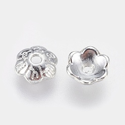 Platine 6 -petal de style tibétain casquettes fleur d'alliage de perles, sans cadmium et sans plomb, platine, 6x2mm, Trou: 1mm