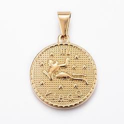 Virgo Real 18K Gold Plated 304 Stainless Steel Pendants, Flat Round with Twelve Constellation/Zodiac Sign, Virgo, 29x25x3.2mm, Hole: 9x4.5mm
