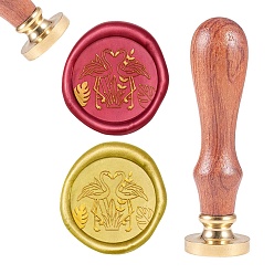 Oro Scrapbook bricolaje, Sello de cera de latón sello y conjuntos de mango de madera, forma de flamenco, dorado, 8.9x2.5 cm, sellos: 25x14.5 mm