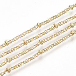 Light Gold Brass Coated Iron Curb Chain Necklace Making, with Beads and Lobster Claw Clasps, Light Gold, 32 inch(81.5cm)