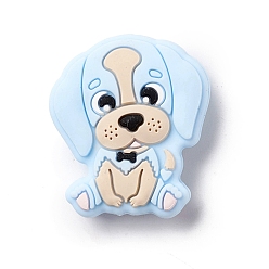 Bleu Ciel Clair Perles focales en silicone, bébé à mâcher des perles de dentition, chien, lumière bleu ciel, 28x25x9mm, Trou: 2mm