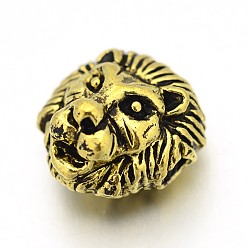 Antique Golden Tibetan Style Alloy Lion Head Beads, Antique Golden, 12x13x9.5mm, Hole: 2mm