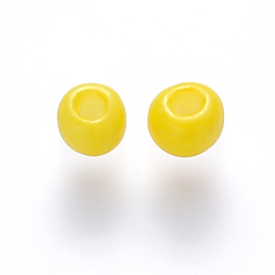 Yellow 8/0 Baking Paint Glass Round Seed Beads, Yellow, 3~3.5x2mm, Hole: 1~1.2mm, about 10000pcs/pound
