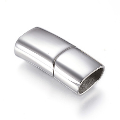Stainless Steel Color Polished 304 Stainless Steel Magnetic Clasps with Glue-in Ends, Rectangle, Stainless Steel Color, 29x14x8.5mm, Hole: 6x12mm