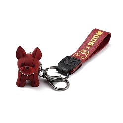 Dark Red Imitation Leather Clasps Keychain, with Resin Pendants and Zinc Alloy Findings, Dog, Gunmetal, Dark Red, 18.3cm