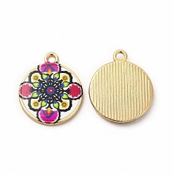 Colorful Alloy Printed Pendants, Cadmium Free & Nickel Free & Lead Free, Flat Round, Colorful, 21.5x18x3mm, Hole: 1.8mm