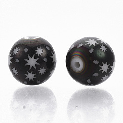 Gunmetal Plated Christmas Electroplate Glass Beads, Round with Star Pattern, Gunmetal Plated, 10mm, Hole: 1.2mm