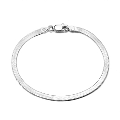 Platinum 3mm 925 Sterling Silver Herringbone Chain Bracelets, with S925 Stamp, Platinum, 7-7/8 inch(20cm)