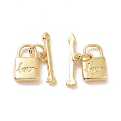 Real 18K Gold Plated Rack Plating Brass Toggle Clasps, Long-Lasting Plated, Cadmium Free & Lead Free, Lock & Arrow, Real 18K Gold Plated, Lock: 12x7.5x2.5mm, Arrow: 17x3x2mm