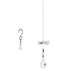 Colorful Crystal Ceiling Fan Pull Chains Chakra Hanging Pendants Prism, with Cable Chains, Stainless Steel Swivel Hooks Clips and Velvet Bags, Dragonfly, Colorful, 322mm