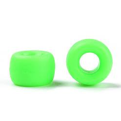 Lime Opaque Plastic Beads, Frosted, Barrel, Lime, 9x6mm, Hole: 3.8mm, about 1900pcs/500g