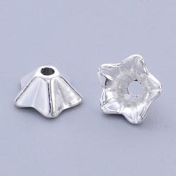 Silver Tibetan Style Alloy Bead Caps, Cadmium Free & Nickel Free & Lead Free, Flower, Silver, 8.5x5mm, Hole: 1mm