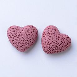 Pink Perles de pierre de lave naturelle non cirées, pour perles d'huile essentielle de parfum, perles d'aromathérapie, teint, cœur, pas de trous / non percés, rose, 24~25x22x10.5mm