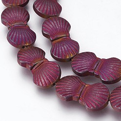 Plaqué Violet Galvaniques perles d'hématite synthétique non magnétique brins, givré, coquille, pourpre plaqué, 10.5x10x4mm, Trou: 1mm, Environ 40 pcs/chapelet, 15.55 pouce (39.5 cm)