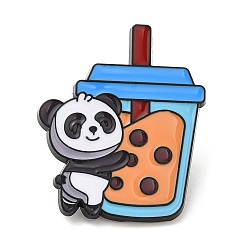 Drink Эмалированные булавки панда, Брошь из сплава с черным покрытием для электрофореза, пить, 31.5x26x1.5 мм