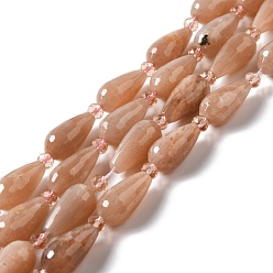 Pierre De Soleil Sunstone naturelle perles brins, facette, larme, 12~16.5x7.5~8.5mm, Trou: 0.8mm, Environ 20~21 pcs/chapelet, 14.96~15.63'' (38~39.7 cm)