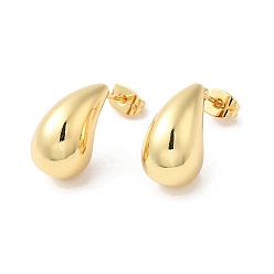 Real 18K Gold Plated Rack Plating Brass Teardrop Stud Earrings, Long-Lasting Plated, Cadmium Free & Lead Free, Real 18K Gold Plated, 18x10mm, Pin: 0.7mm