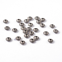 Antique Silver Tibetan Style Alloy Spacer Beads, Cadmium Free & Nickel Free & Lead Free, Bicone, Antique Silver, 7.5x4.6mm, Hole: 1mm