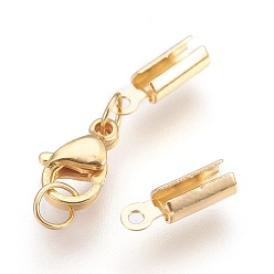 Golden 304 Stainless Steel Lobster Claw Clasps, with Cord Ends, Golden, 32mm