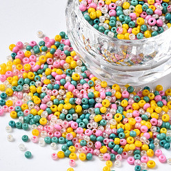 Разноцветный Стеклянные круглые бисер, круглое отверстие, разнообразные, красочный, 2~2.5x1.5~2 мм, отверстие : 0.8 мм, около 450 г / фунт
