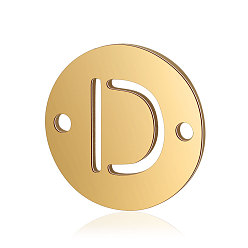 Letter D Titanium Steel Links connectors, Flat Round with Letter, Golden, Letter.D, 12x0.8mm, Hole: 0.8mm
