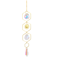 Clear AB Quartz Crystal Big Pendant Decorations, Hanging Sun Catchers, Sun, Clear AB, 420x40mm