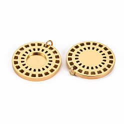 Real 14K Gold Plated 304 Stainless Steel Pendant Cabochon Settings, with Jump Rings, Flat Round, Real 14K Gold Plated, Tray: 1/4 inch(7.5mm), 19x2mm, Jump Ring: 2.8x0.5mm, 1.8mm inner diameter