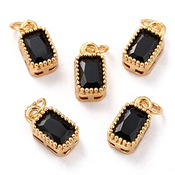 Black Real 18K Gold Plated Brass Inlaid Cubic Zirconia Charms, with Jump Ring, Long-Lasting Plated, Rectangle, Black, 9.5x5x3.5mm, Jump Ring: 4x0.5mm, 2.5mm Inner Diameter