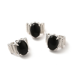 Obsidienne Anneau de manchette ouvert ovale en obsidienne naturelle, bijoux en laiton platine pour femme, diamètre intérieur: 19 mm