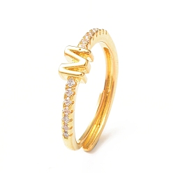 Letter M Clear Cubic Zirconia Initial Letter Adjustable Ring, Golden Brass Jewelry for Women, Letter.M, Inner Diameter: 18mm